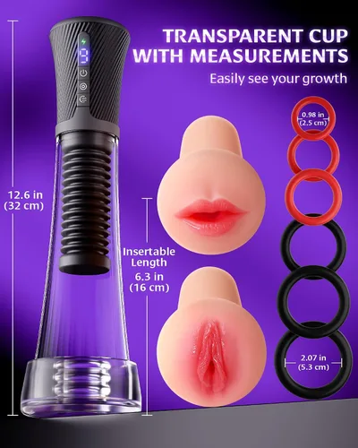 Vista 7 de Juguetes sexuales para hombre, juguetes para adultos, masturbador masculino de 3 mangas, bomba de placer de coño de bolsillo, control inteligente