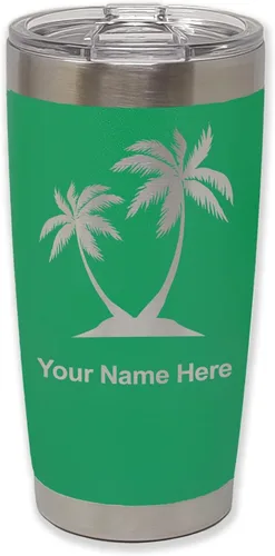 Vista 37 de LaserGram Vaso aislado al vacío de 20 onzas, palmeras, grabado personalizado incluido (negro)