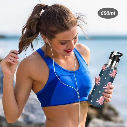 Vista 6 de Cute Pink Cartoon Octopuses Stainless Steel Water Bottle 32 Oz, BPA-Free Sport Water Bottle Insulated Leakproof Water Bottles