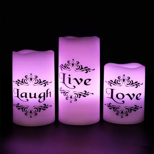 Vista 6 de Velas LED sin llama que cambian de color con control remoto de 18 teclas y temporizador, calcomanías de Live Love Laugh que funcionan