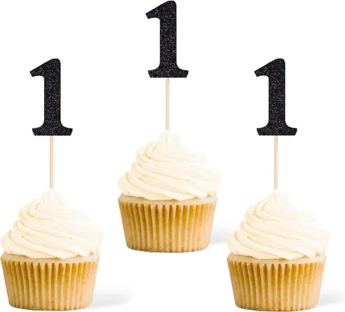 Vista 11 de Gexolenu 24 piezas doradas de doble cara para cupcakes de primer cumpleaños, decoración de pasteles, decoración de primera fiesta de cumpleaños Oro