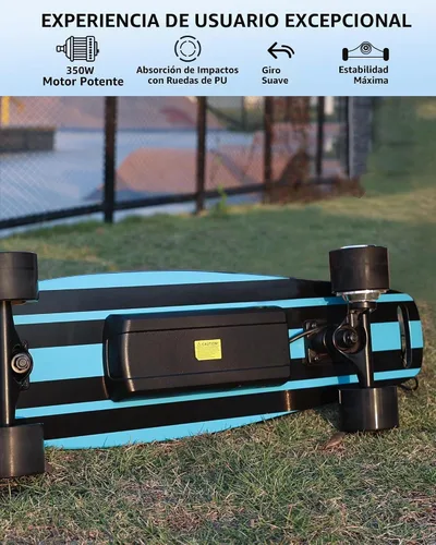 Vista 3 de EBOSSOM Monopatín Eléctrico con Motor de 350W, Eboard de 27" con Control Remoto, 4 Modos Máx 10Mph, Plataforma de 8 Capas, Monopatines Eléctricos