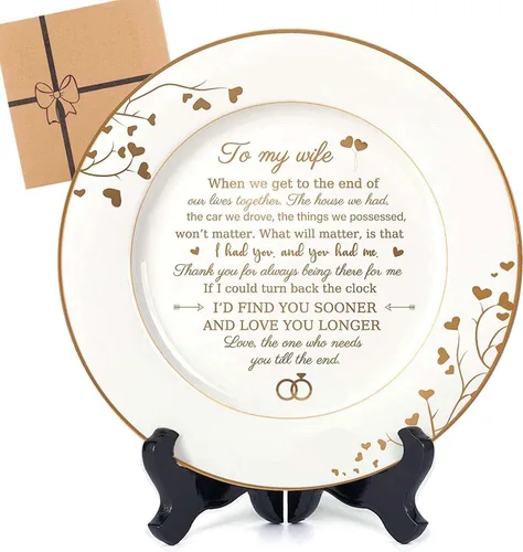Vista 8 de Urllinz Plato del 10º Aniversario con Decoraciones de Lámina de Platino - Regalos de Estaño de Boda de 10 Años para Ella Parejas Esposa Él Marido