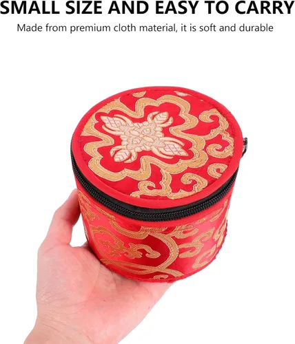 Vista 3 de Bolsa tibetana con cremallera para cuenco de meditación budista, soporte portátil de viaje al aire libre, caja de almacenamiento de 4.7 x 3.7 in
