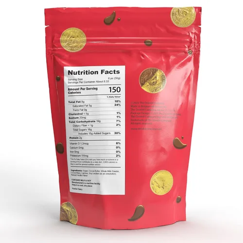 Vista 2 de Fruidles Paquete de 50 Monedas de Chocolate con Leche, Medio Dólar Dorado, Elaboradas con Ingredientes Belgas Premium, Sin Frutos Secos, Sin OGM