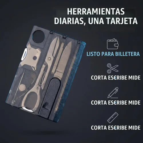 Vista 3 de Negro 12 en 1 Tarjeta de Bolsillo Tarjeta de Crédito Supervivencia al Aire Libre Multi Tarjeta Multi Herramienta EDC Herramienta Engranaje