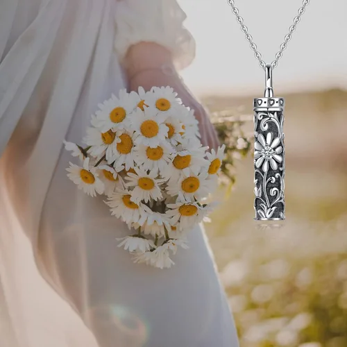 Vista 5 de Collar con colgante de urna de cenizas de cremación y árbol de la vida para mujer, plata de ley US1