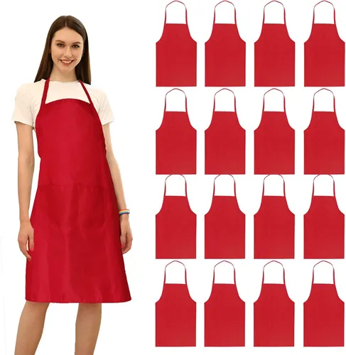 Vista 14 de Delantales azules a granel para mujeres y niñas con 2 bolsillos, delantales de cocina de restaurante de chef, delantales lisos, para artistas