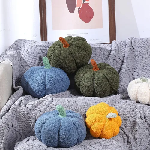 Vista 3 de Queekay - 2 almohadas de calabaza de 11 x 9.5 pulgadas, decoración de calabaza rellena 3D de otoño para el hogar, dormitorio, automóvil, sofá, cojín