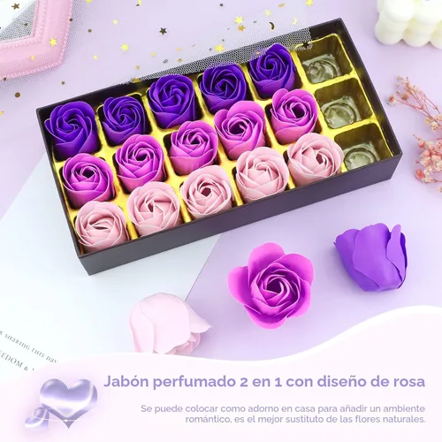 Vista 5 de JIALEEY Jabón de baño perfumado floral, pétalos de flores, aceite esencial de plantas, juego de jabón de rosas, las mejores ideas de regalo
