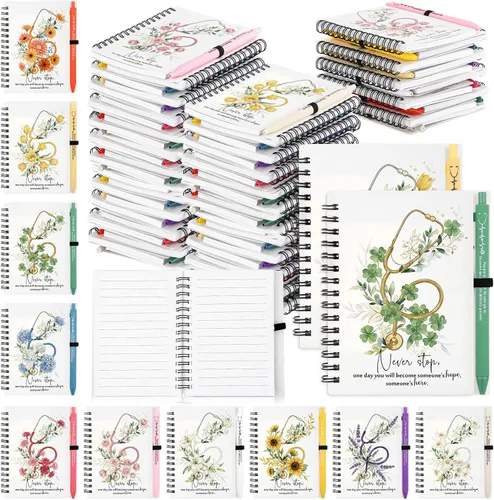 Vista 10 de Honoson 30 Juegos de Cuadernos en Espiral, Regalos de Agradecimiento para Empleados, Diarios Inspiracionales con Bolígrafos de Bambú Retráctiles a