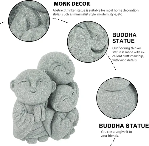 Vista 9 de Angoily Mini estatua de Buda pequeña y linda escultura de Buda feliz monjes riendo figurita acuario chino arenisca Buda asiática pecera adornos