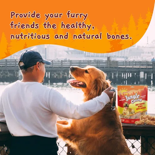 Vista 8 de Jungle Calling Masticables de larga duración para perros medianos y grandes, huesos trenzados de tendón de carne de res envueltos en pollo, sin piel