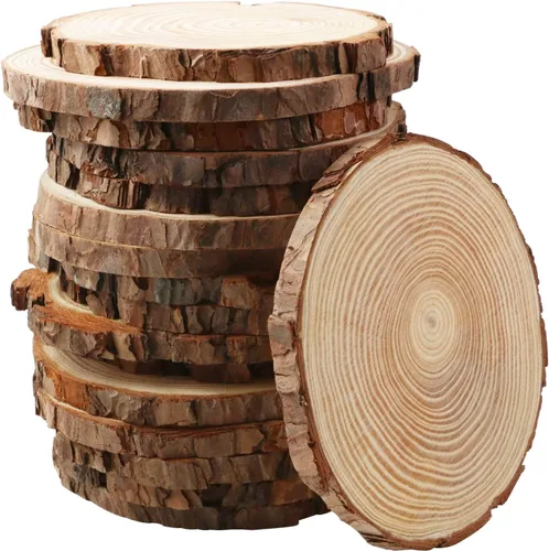 Vista 9 de FSWCCK Paquete de 6 rodajas de madera redondas naturales sin terminar, círculo de madera de 7-8 pulgadas, losas de madera grandes para centros
