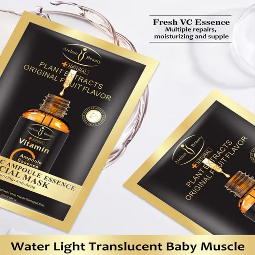 Vista 5 de AICHUN BEAUTY Máscara facial de esencia de vitamina C, hidratante refrescante, hidratación profunda, reparación de quemaduras solares, elimina