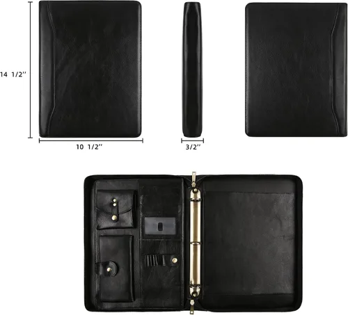 Vista 2 de DUKE&COW Cartera de cuero con carpeta de 3 anillos, folio ejecutivo personalizado, carpeta de cuero grabada, regalo personalizado para hombres