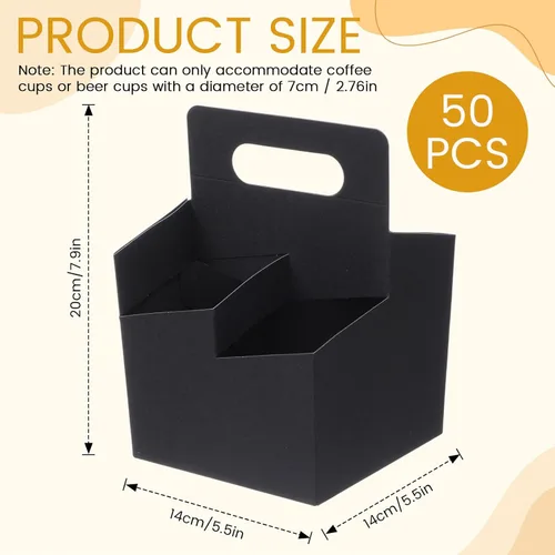 Vista 2 de Jetec 50 piezas Portador de bebidas de 4 tazas con asa, portador de cerveza de cartón kraft, portavasos desechable para bebidas calientes o frías