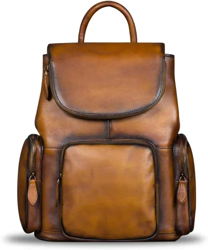 Vista 2 de Mochila de cuero para mujer Vintage hecho a mano casual mochila