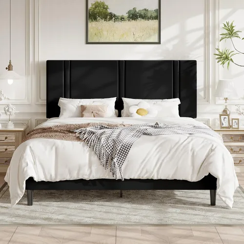 Vista 18 de Allewie Twin Platform Bed Frame with Velvet Upholstered Headboard