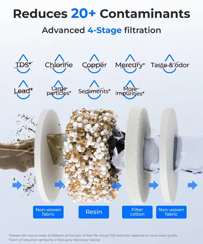Vista 3 de Waterdrop 0 TDS - Dispensador de filtro de agua eléctrico de vidrio para encimera, grande de 22 tazas, sistema de filtración de agua instantánea