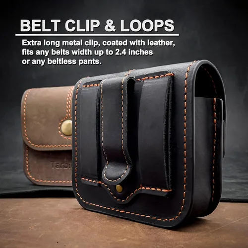 Vista 3 de Funda para teléfono con tapa para Motorola Razr, Samsung Z Flip 5/4/3 Series, funda de cuero negro con clip para cinturón con tarjetero y cierre