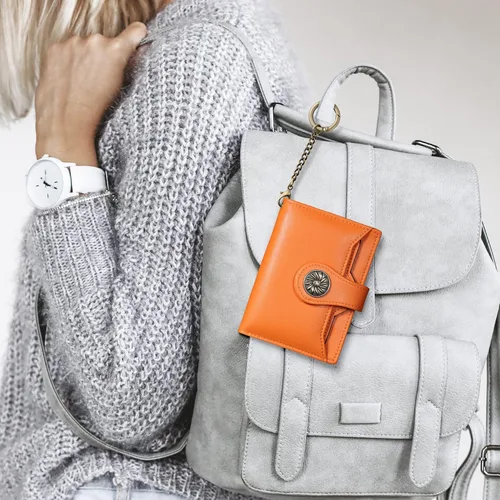 Vista 8 de Travelambo Rfid Wallet - Cartera de cuero para mujer Naranja Moda