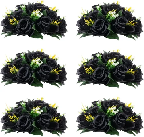 Vista 52 de Centros de mesa de flores para mesas de boda: decoraciones de mesa de Halloween, bolas de flores negras, centros de mesa para compromiso, ceremonia