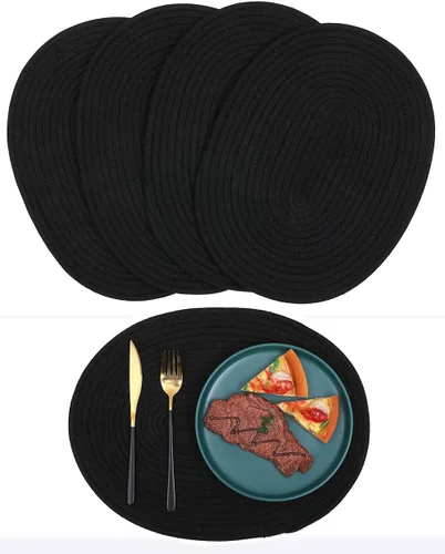 Vista 8 de Juego de 4 manteles individuales de tejido ovalado de ratán de 12 x 16 pulgadas, manteles individuales de mimbre de algodón, estilo rústico