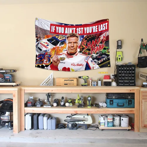 Vista 3 de Bandera de Ricky Bobby con texto en inglés "If You Ain't 1st First You're Last - Bandera de Talladega Nights, Ricky Bobby, póster divertido de 3 x 5