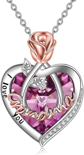 Vista 8 de Joyería de plata esterlina 925 para mujer, collar con pendiente de flor y corazón de cristal, para cumpleaños, regalos para mamá, abuela, esposa 01