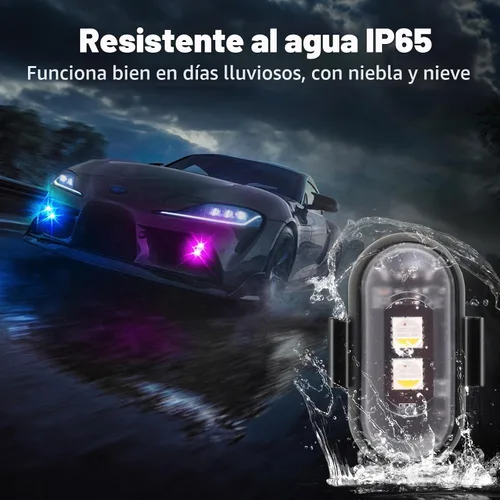 Vista 4 de 8 unidades de luces estroboscópicas LED inalámbricas con control remoto, 8 colores impermeables anticolisión, luz de advertencia LED de carga USB