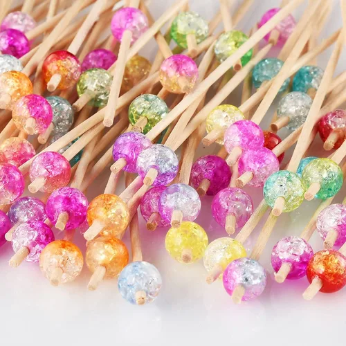 Vista 3 de ALINK Paquete de 100 palillos de cóctel, palillos de dientes de perlas coloridas para aperitivos, pinchos de madera para alimentos, bebidas, fiestas