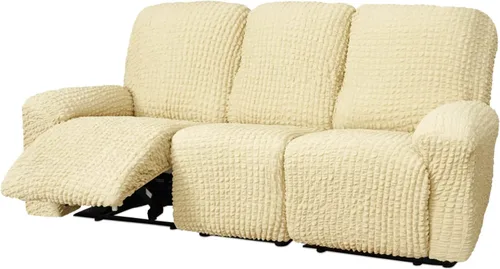 Vista 20 de vctops 4 fundas para sillas reclinables con textura de sirsaca a cuadros, suaves y elásticas, protector de muebles antideslizante con parte inferior