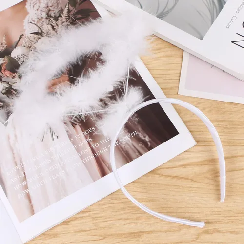Vista 7 de LIYDE Diadema con halo de ángel, diadema de ángel de plumas, diadema blanca con halo para el cabello, suministros de fiesta de disfraces