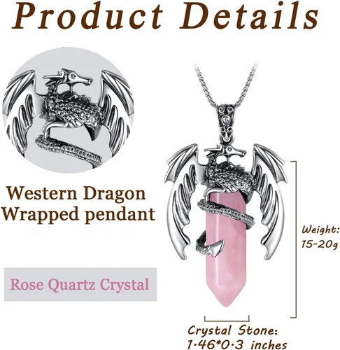 Vista 6 de MAIBAOTA Collar de dragón para hombres y mujeres, collar de cristal, collares geniales para hombre, joyería de dragón, collar de piedras preciosas