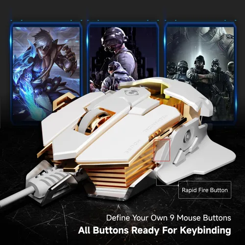 Vista 5 de EWEADN G5 - Mouse para juegos con cable, mouse ergonómico para computadora RGB, 12800 DPI ajustables, 9 botones macro programables con llave