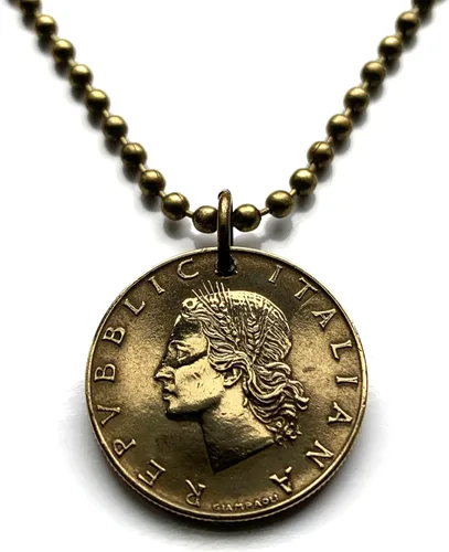 Vista 2 de 1957 Italy 20 Lire coin pendant Italian lady Minerva Rome Milan Florence Venice Torino Verona Genoa Palermo Bologna Napoli Cagliari Siena Matera