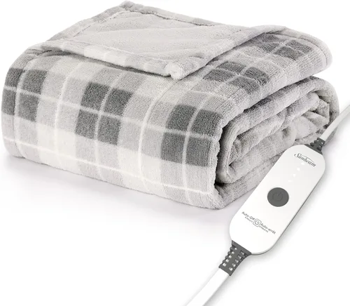 Vista 17 de Manta eléctrica térmica Sunbeam Royal Luxe de microfelpa, 4 ajustes de calor, apagado automático de 4 horas, calentamiento rápido, cálida y Cabernet