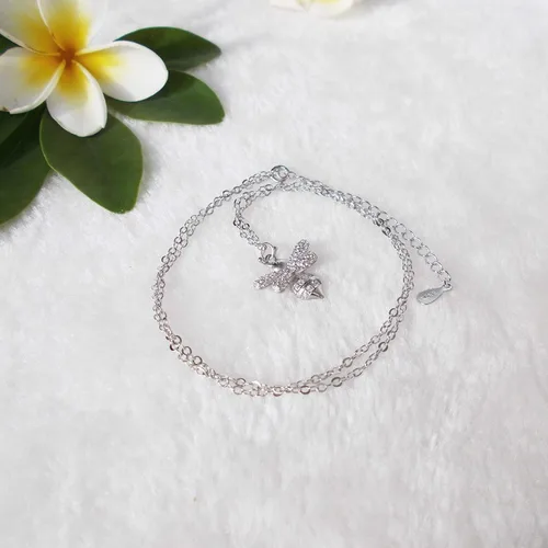 Vista 2 de 925 Sterling Silver Cute Bee Zirconia Pendant Necklace White Gold Plated Fashion Jewelry Gift 16"-18" WK99048