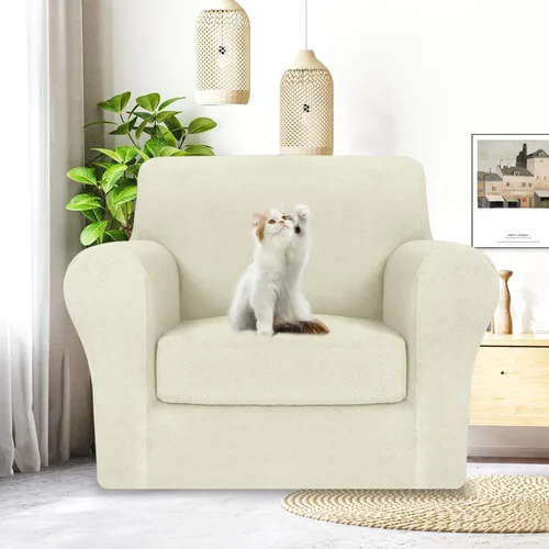 Vista 3 de MAXIJIN 2 piezas de fundas para silla con brazos, funda para silla de sofá para sala de estar, funda elástica para perros para una silla con 1 cojín