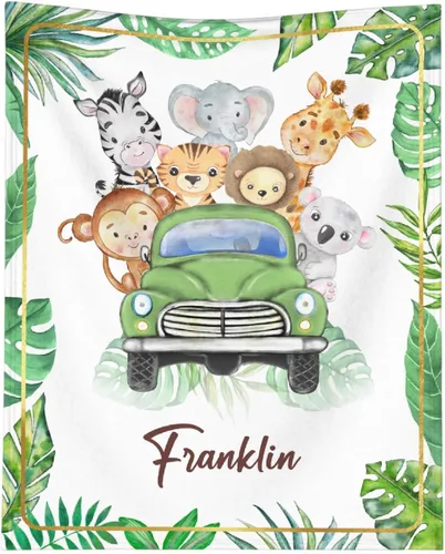Vista 13 de Manta personalizada de animales bebés para niños y niñas, mantas personalizadas con nombre, manta ligera de franela suave para ropa de cama, sofá