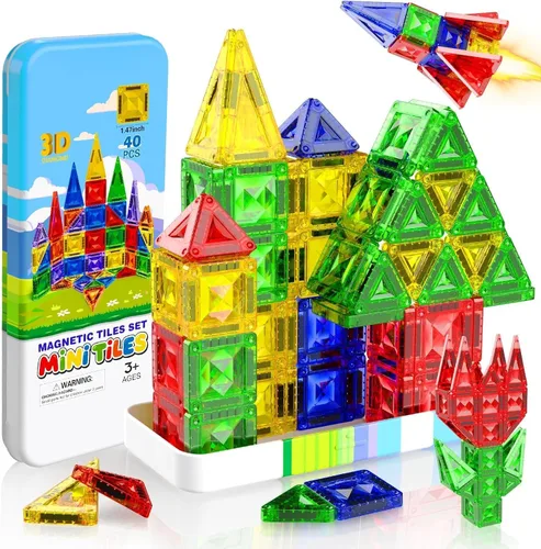Vista 11 de Frozen Mini azulejos magnéticos de juguete de construcción de castillo de princesa, 50 bloques de construcción magnéticos con 2 personas de acción