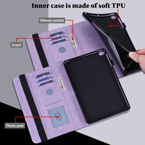 Vista 4 de Funda para Kindle Fire HD 8 de 8ª/7ª/6ª generación (2016/2017/2018) con soporte, soporte para lápices, bolsillos