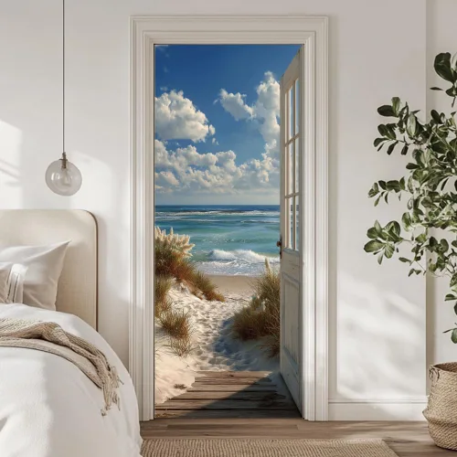 Vista 17 de arricraft 2 piezas de pegatinas adhesivas para puerta, 31.5"x78.7" adhesivos de pared 3D con patrón de cascadas de cuevas, vinilo para puertas