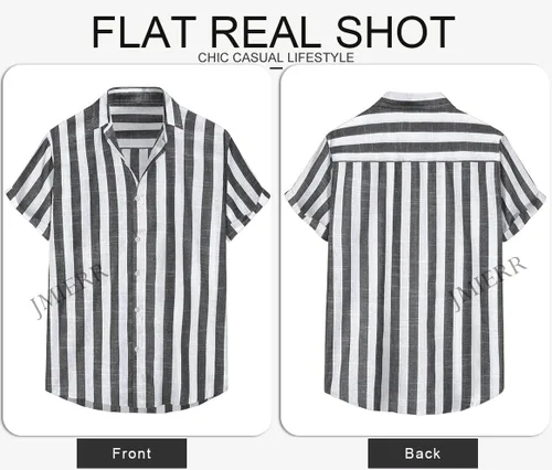 Vista 9 de JMIERR Camisas de vestir a rayas con botones y manga corta para hombre