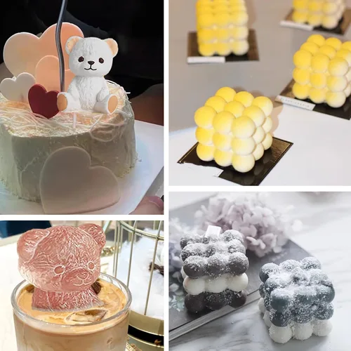 Vista 5 de Molde de silicona de oso de peluche 3D de burbujas y bolas superpuestas 3D con soportes para agujas de vela para decoración de mesa de jabón de vela