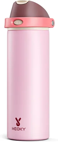 Vista 14 de Botella de agua de 24 onzas para el día de San Valentín: Botella de agua de acero inoxidable Meoky con popote y tapa de boquilla, a prueba de fugas