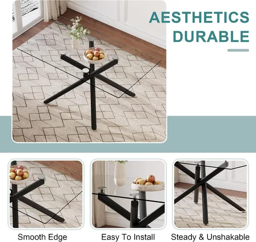 Vista 5 de Mesa de comedor rectangular de cristal minimalista grande y moderna para 6 y 8 pulgadas con mesa de vidrio templado de 0.39 pulgadas y patas