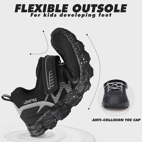 Vista 3 de UOVO Botas de senderismo resistentes al agua para niños, zapatos para caminar al aire libre, antideslizantes, al tobillo, zapatos deportivos