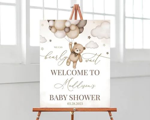 Vista 3 de Letrero de bienvenida personalizado para baby shower, letrero de bienvenida con lazo azul, 12 x 18 pulgadas (pequeño), 27 pulgadas (mediano), 36